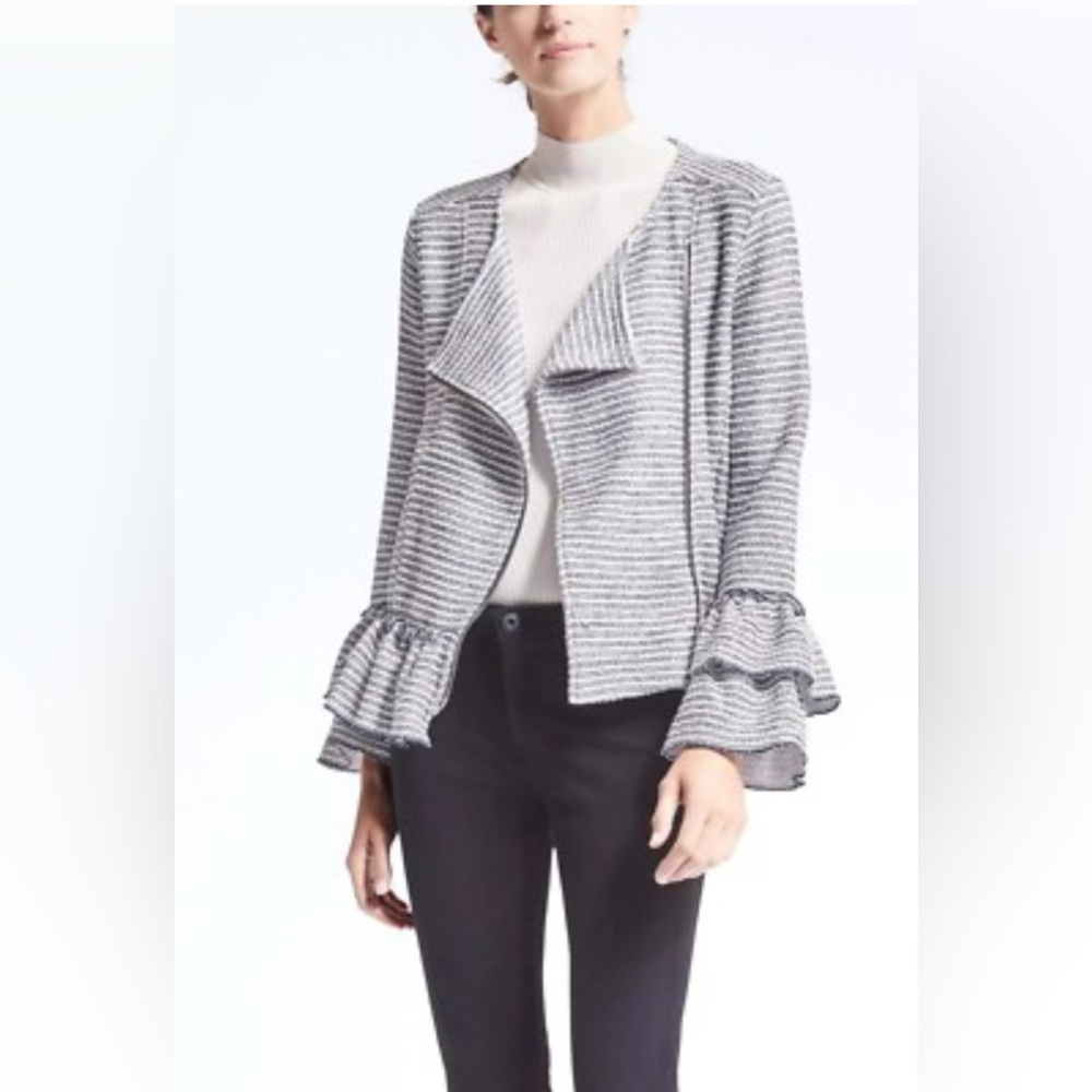 Banana Republic Striped Ruffle Sleeve Jacket